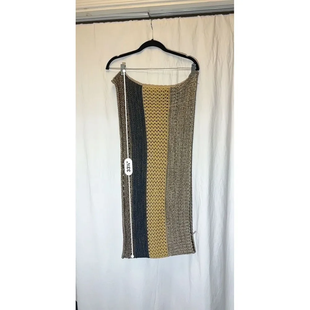 Rook Chunky tan Navy‎ yellow crochet stripes winter Infinity scarf V21
